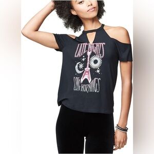 Aéropostal Late Nights Early Mornings Cold Shoulder Top